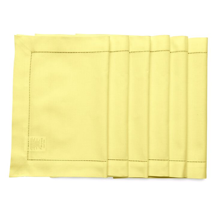Solino Home Cotton Linen 14 x 19 Inch Placemats Set of 6 | Cotton Linen Hemstitch