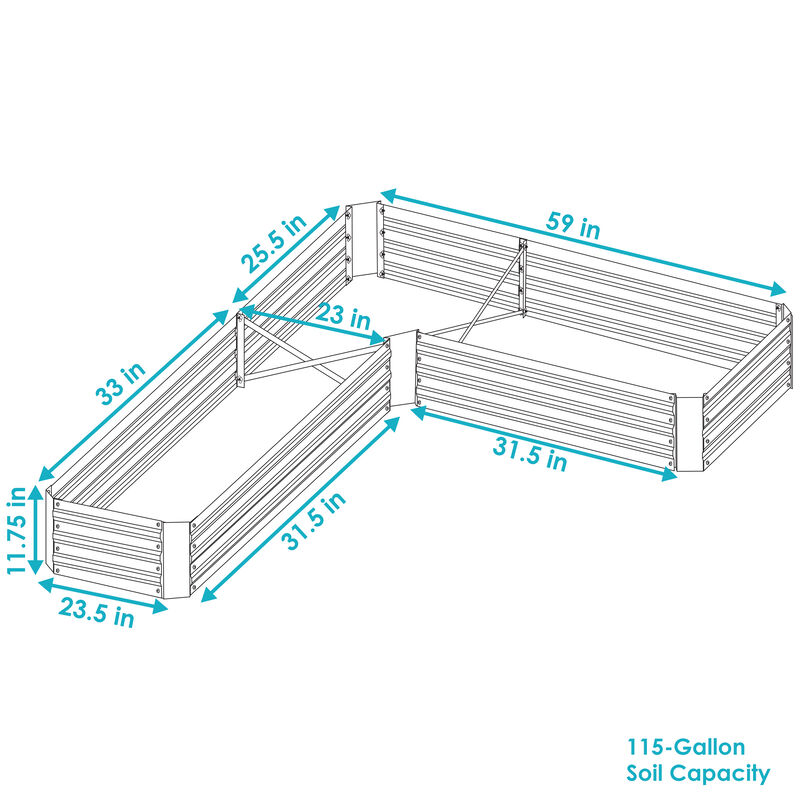 Sunnydaze Galvanized Steel L-Shaped Raised Garden Bed - 59.5 in - Silver