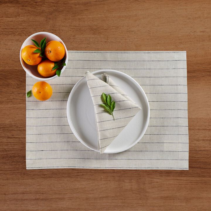 Solino Home 100% Pure Linen Stripe Dinner Napkins 20 x 20 Inch Set of 4 | Pinstripe