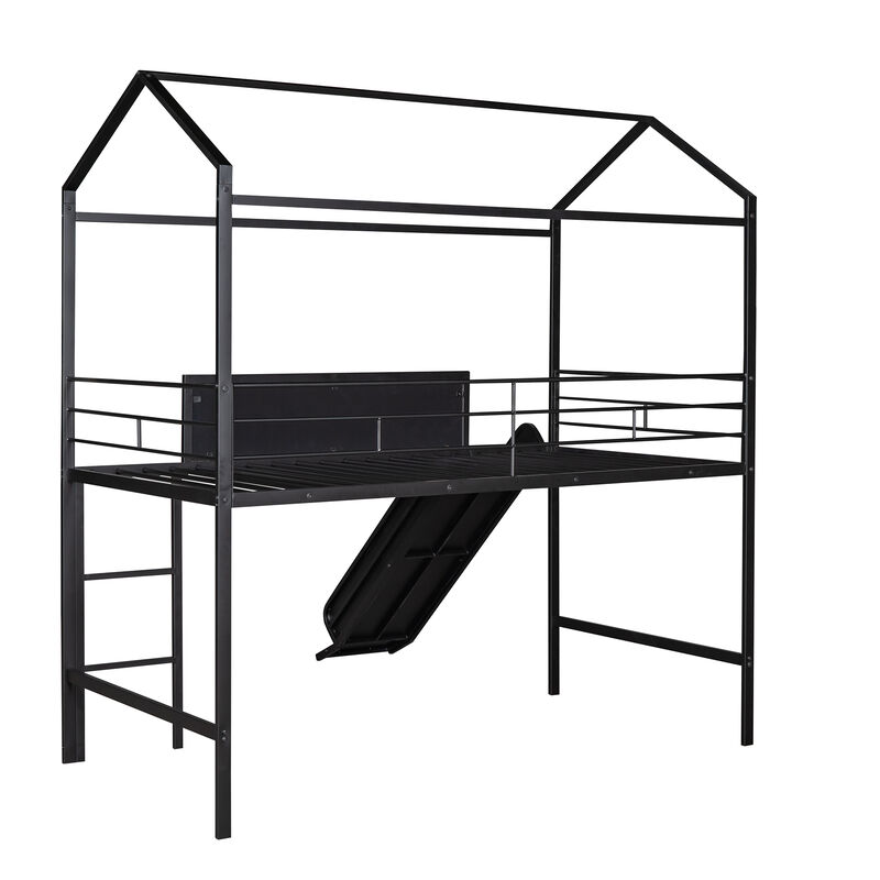 Merax Metal House Bed Loft Bed with Slide