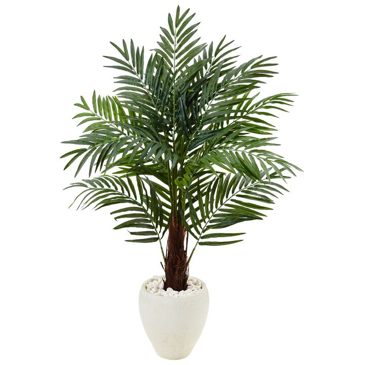 Hivvago 4.5 Feet Areca Palm Tree in White Oval Planter