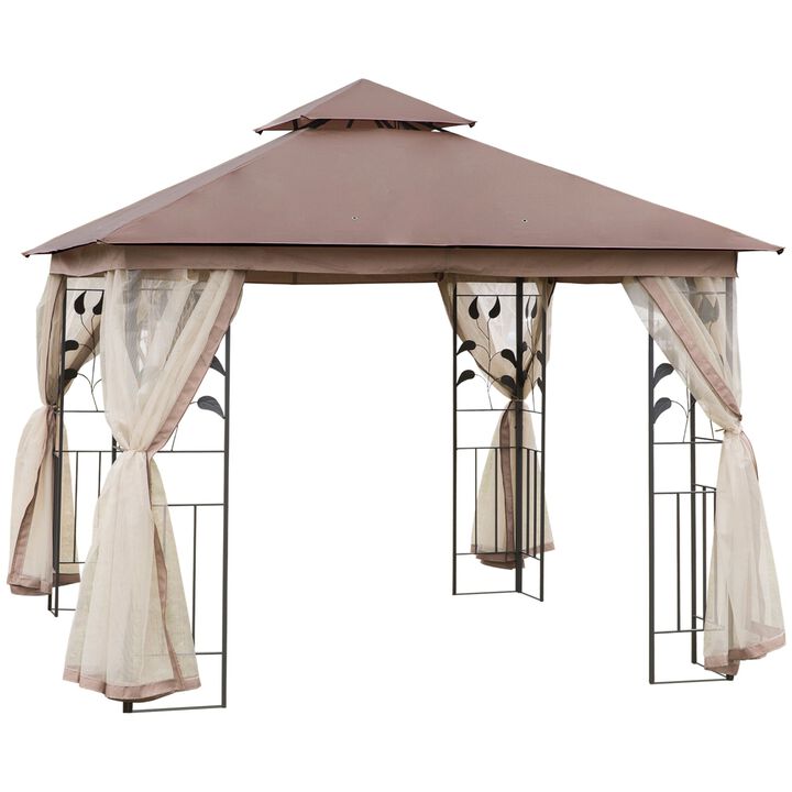 Brown Backyard Retreat: 10'x10' Gazebo with Curtains and Netting Brown Backyard Retreat: 10'x10' Gazebo with Curtains and Netting