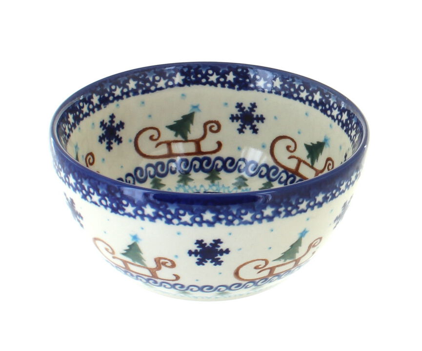 Blue Rose Polish Pottery Winter Celebration Dessert Bowl