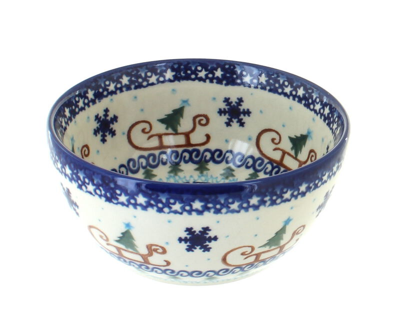 Blue Rose Polish Pottery Winter Celebration Dessert Bowl