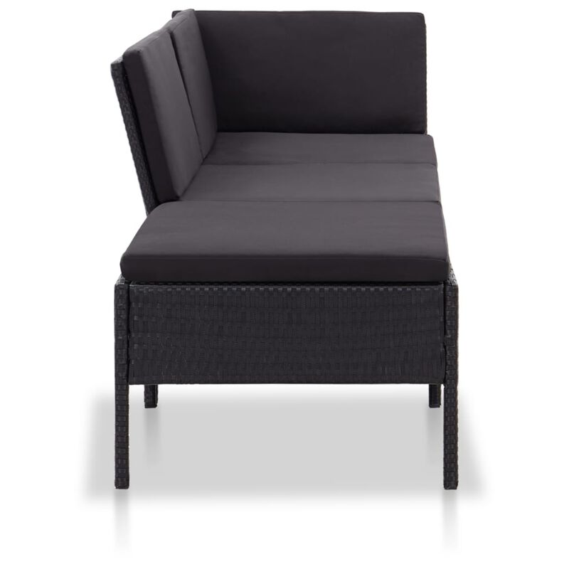 vidaXL 3 Piece Garden Lounge Set with Cushions Poly Rattan Black
