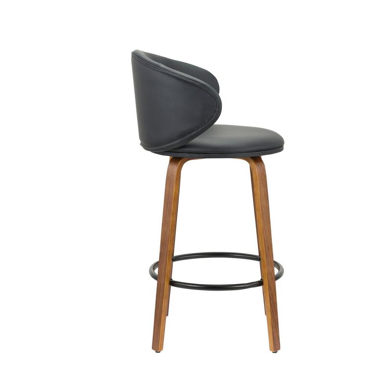 Zubi 26 Inch Counter Height Chair, Set of 2, Wingback, Black, Brown Legs - Benzara