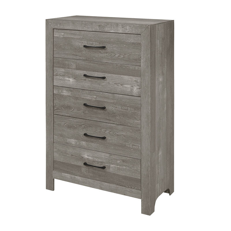 Eb Three Piece Full Size Bedroom Set, Farmhouse Style, Gray, Black - Benzara