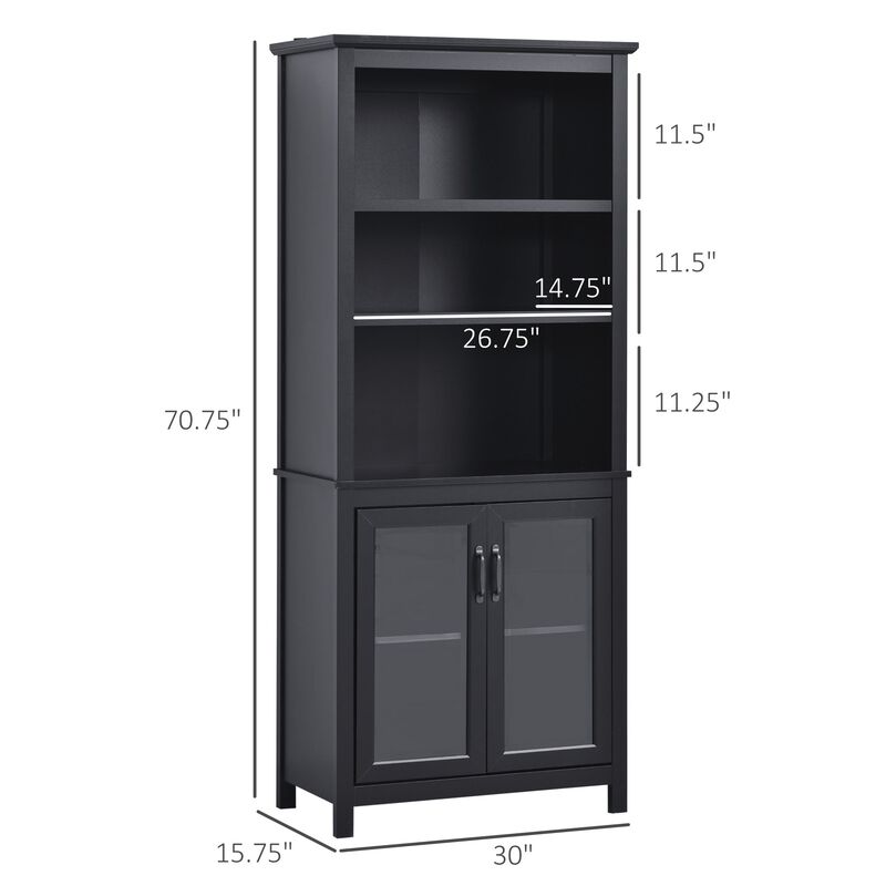 Black Tall Organizer: 71" Bookcase Hutch with Glass Doors
