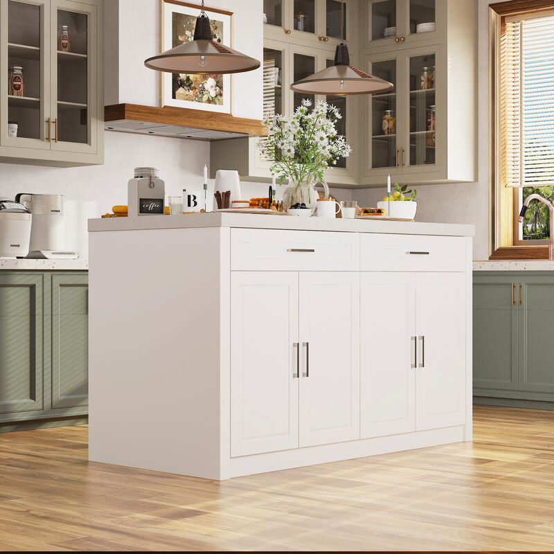 FUFU&GAGA Kitchen Island with Storage & Drawers, MDF Construction with Stone-like Finish (61" W x 37.4" H x 29.1" D)Beige Stone Pattern Top