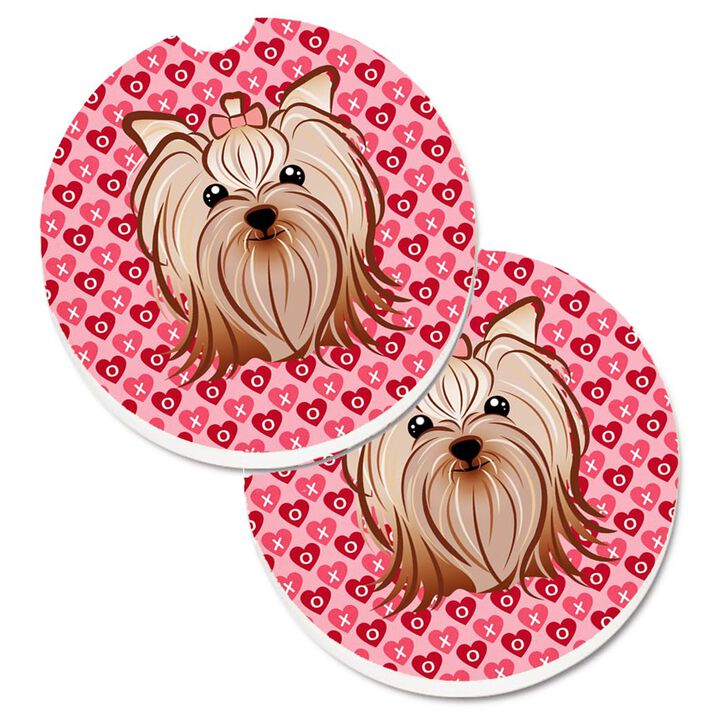Caroline's Treasures Yorkie Yorkishire Terrier Hearts Set of 2 Cup Holder Car Coasters, 2.56, Multicolor