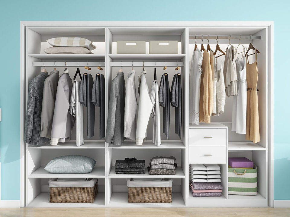 Closet Organizer System with 2 Drawers, ClosetSystem with 3 Hanging Rails
