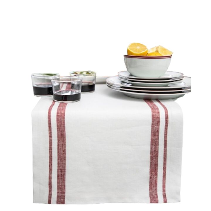 Solino Home 100% Pure Linen Table Runner | French Stripe for Spring & Easter