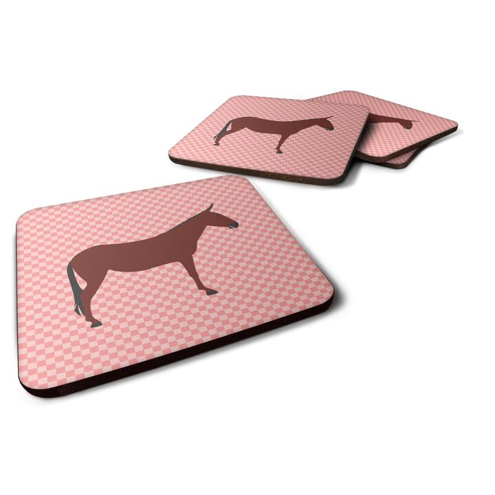 Caroline's Treasures Hinny Horse Donkey Pink Check Decorative coasters, 3.5, Multicolor