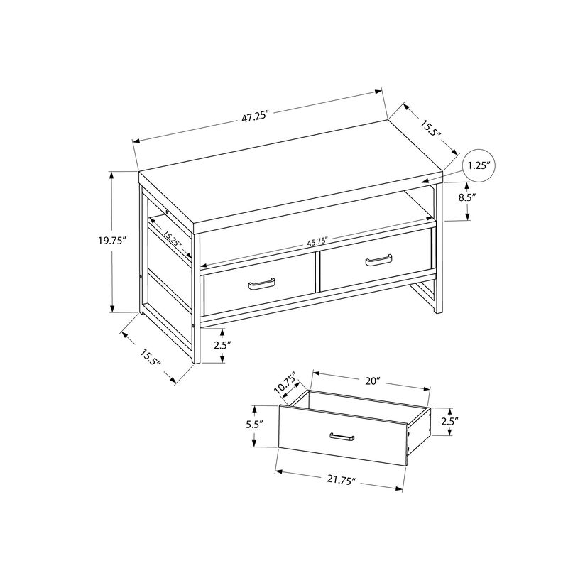 Monarch Specialties I 2871 Tv Stand, 48 Inch, Console, Media Entertainment Center, Storage Drawers, Living Room, Bedroom, Laminate, Metal, Grey, Black, Contemporary, Modern