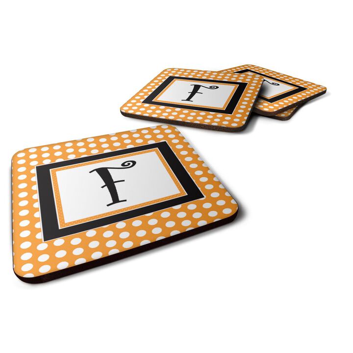 Caroline's Treasures CJ1033-FFC Monogram-Orange Polkadots Foam Coasters (Set of 4), Initial Letter F, 3.5 H x 3.5 W, Multicolor