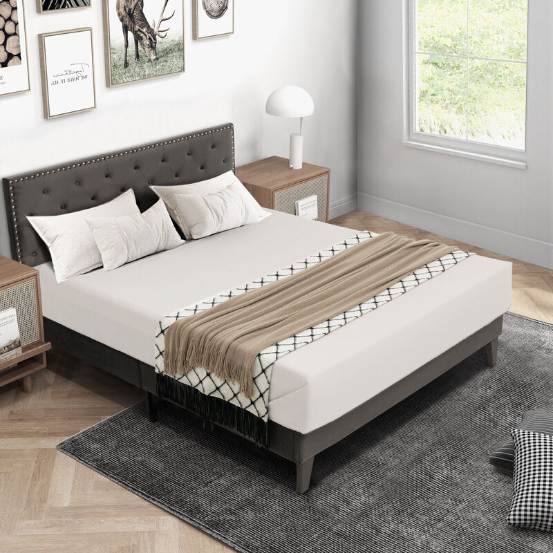 Upholstered Platform Bed with Tufted Headboard-Full Size