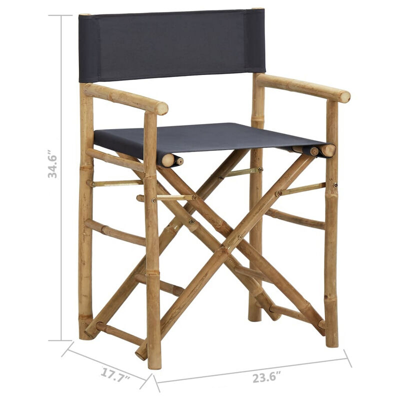 Folding Director's Chairs Set of 2, X Shape Base, Bamboo, Dark Gray - Benzara