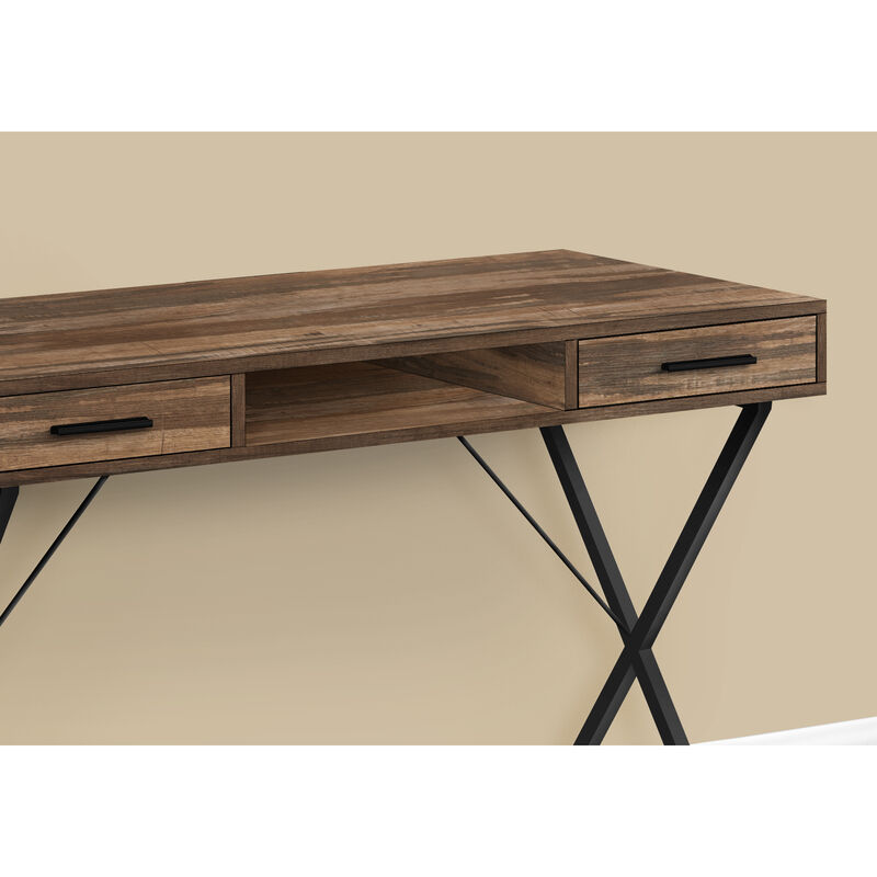 Monarch Specialties I 7794 Computer Desk, Home Office, Laptop, Left, Right Set-up, Storage Drawers, 42"L, Work, Metal, Laminate, Brown, Black, Contemporary, Modern