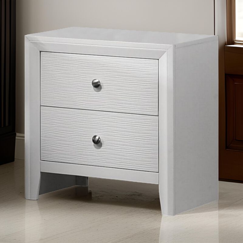 Eve 24 Inch Nightstand, 2 Drawers, Metal Knobs, Modern White Wood - Benzara