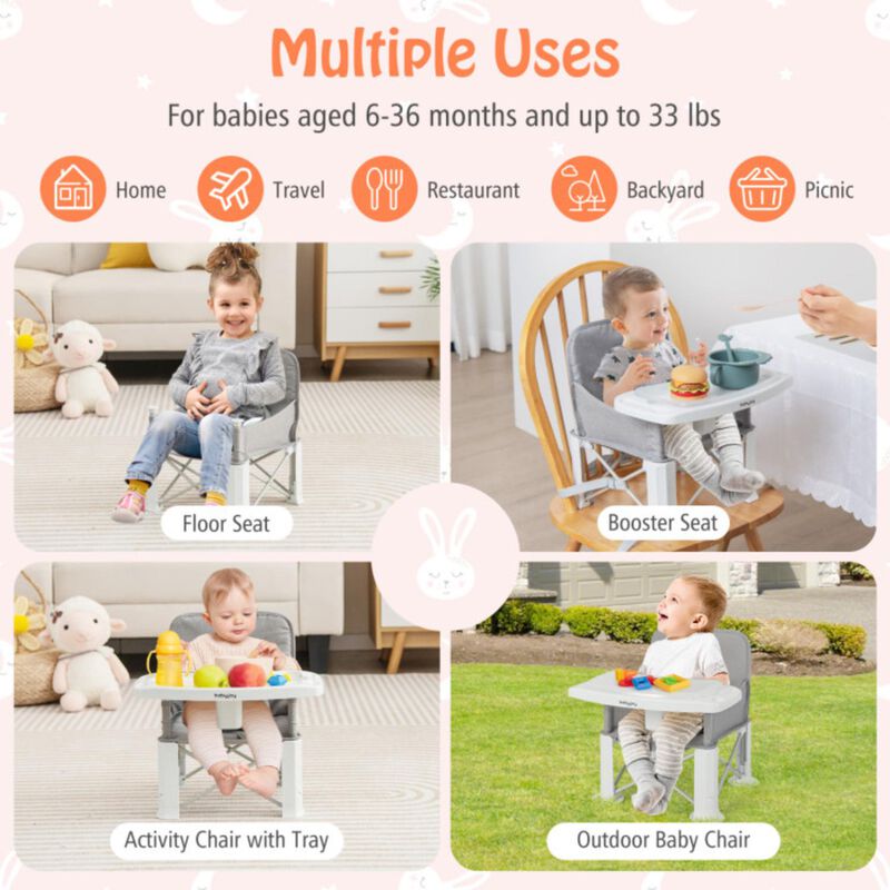 Hivvago Portable Baby Booster Seat with Straps and Double Tray