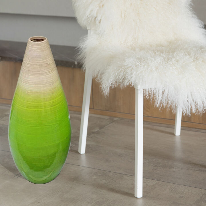 Contemporary Bamboo Floor Flower Vase Tear Drop Design for Dining, Living Room, Entryway Decoration Fill It with Dried Branches or Flowers, Large Green