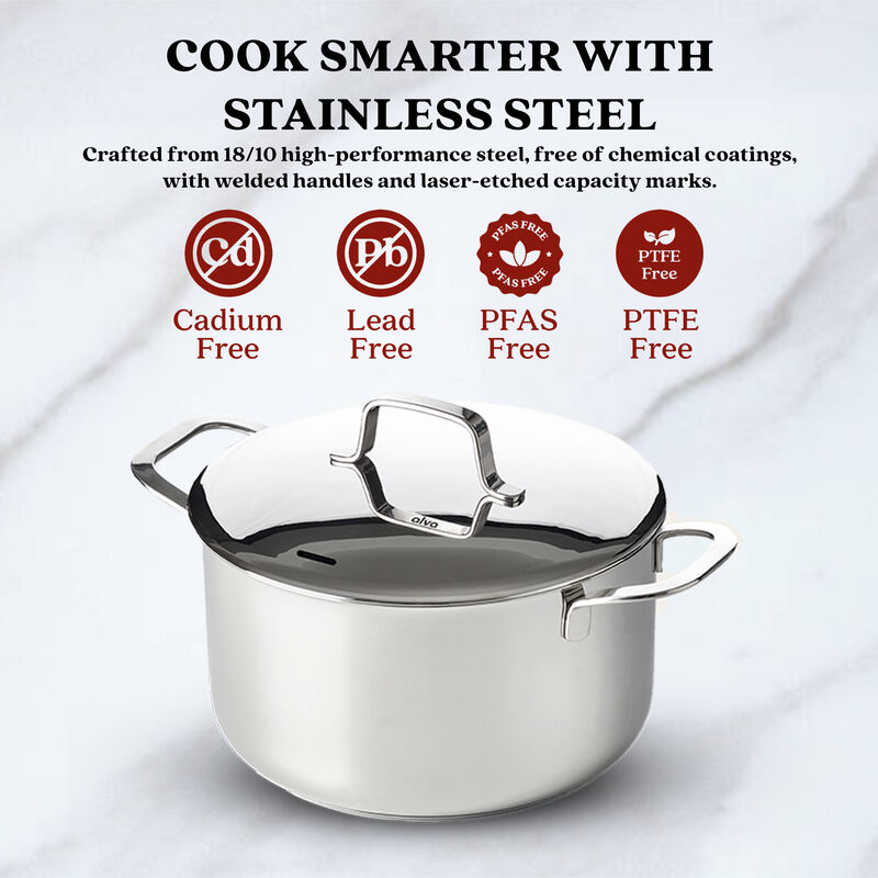 Alva Maestro 18/10 Stainless Steel Stock Pot w/ Lid 8 Qt. Stay Cool Handle, Scratch Resistant Healthy Cooking Soup Pot, Non Toxic Casserole, Compatible with All Stovetops, Oven Safe & Induction Safe