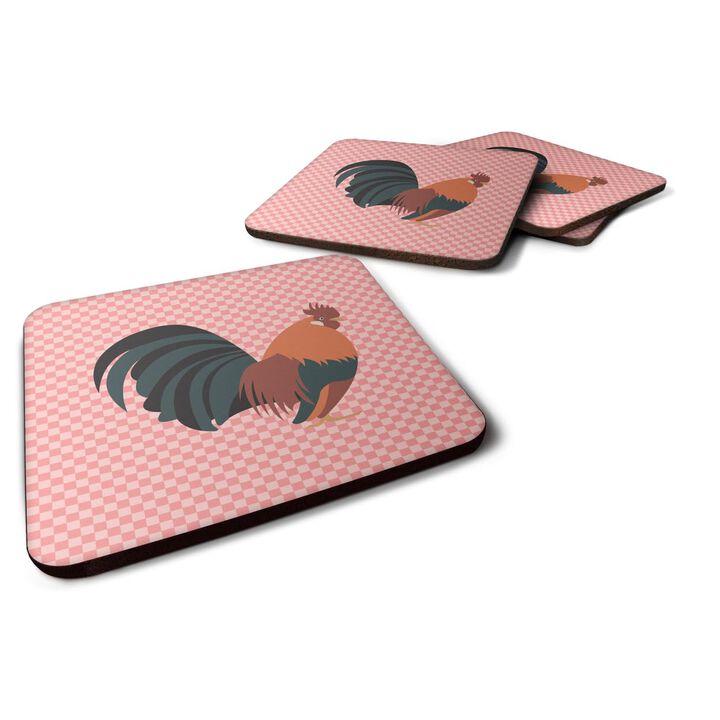 Caroline's Treasures Dutch Bantam Chicken Pink Check Decorative Coasters, 3.5, Multicolor