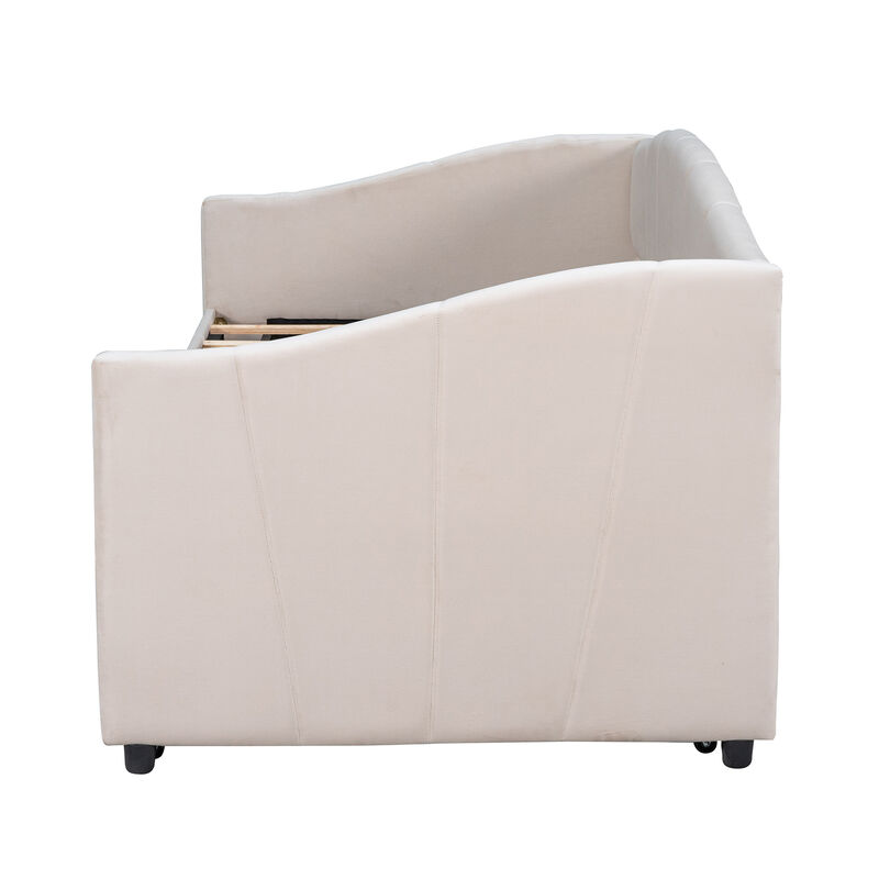 Sofa Bed with Upholstered Frame Twin Trundle and Wood Slat Support