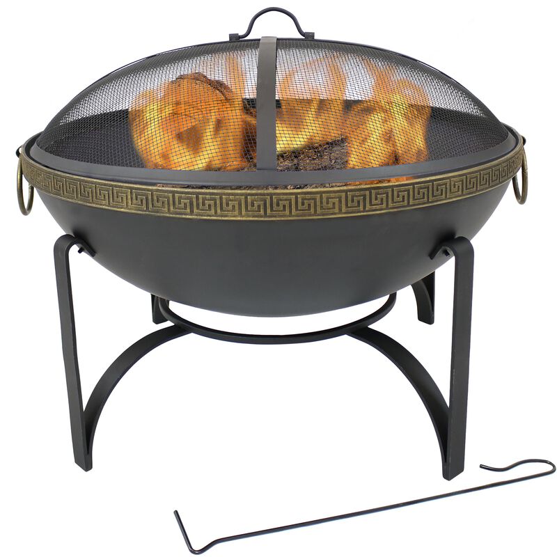 Sunnydaze 26 in Steel Outdoor Fire Bowl with Handles and Spark Screen