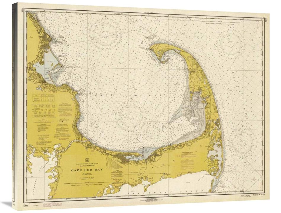 Nautical Chart - Cape Cod Bay ca. 1970 - Sepia Tinted-Canvas Art-40x31.6