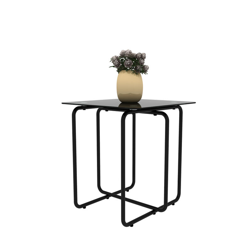 Modern Tempered Glass Coffee Table End Table Side Table For Living Room, Bedroom, Black