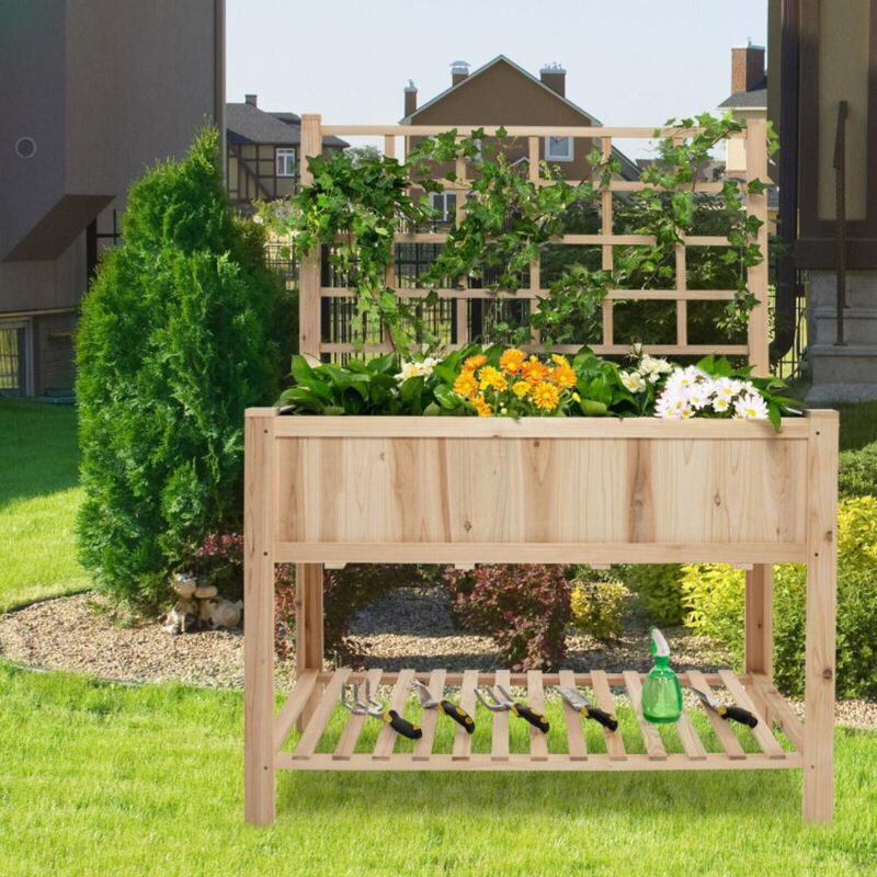 Hivvago Raised Garden Bed Elevated Wooden Planter Box with Trellis