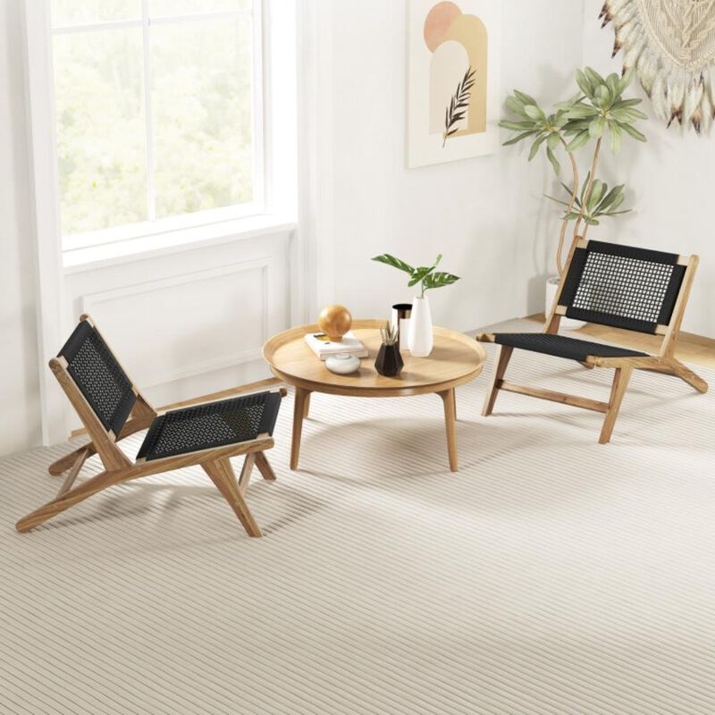 Hivvago Indoor Outdoor Teak Wooden Chair with Handwoven Cordage Seat and Backrest