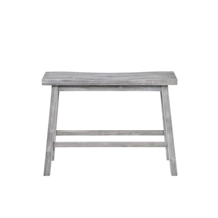 Saddle Design Wooden Bench with Grain Details, Gray-Benzara