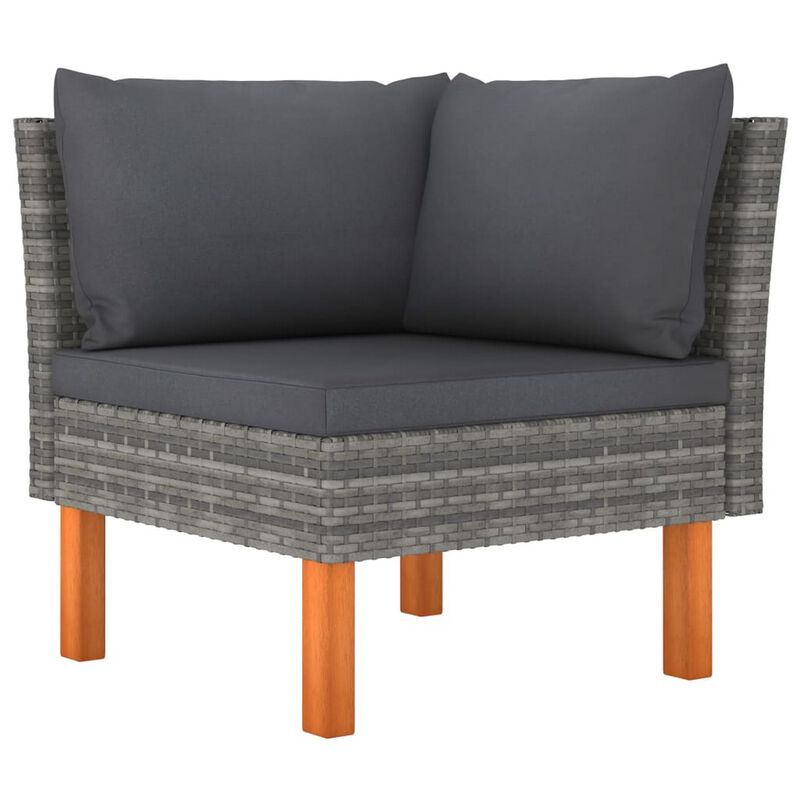 Casey Modular Outdoor Sofa, Gray Rattan, Brown Wood Legs, 25 Inch - Benzara