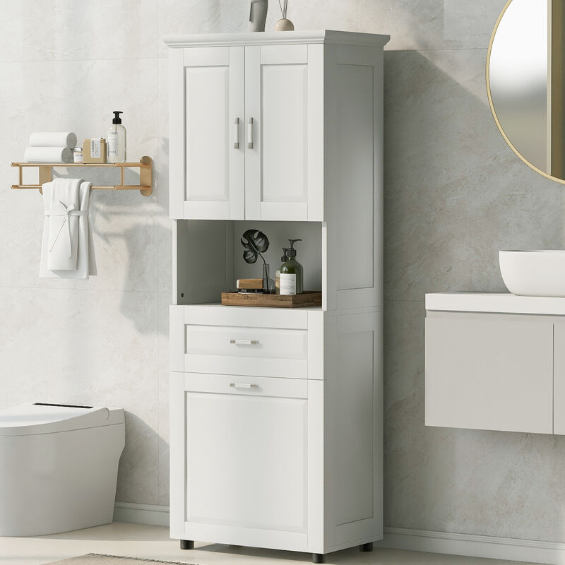 Merax Tall Bathroom Cabinet with Laundry Basket