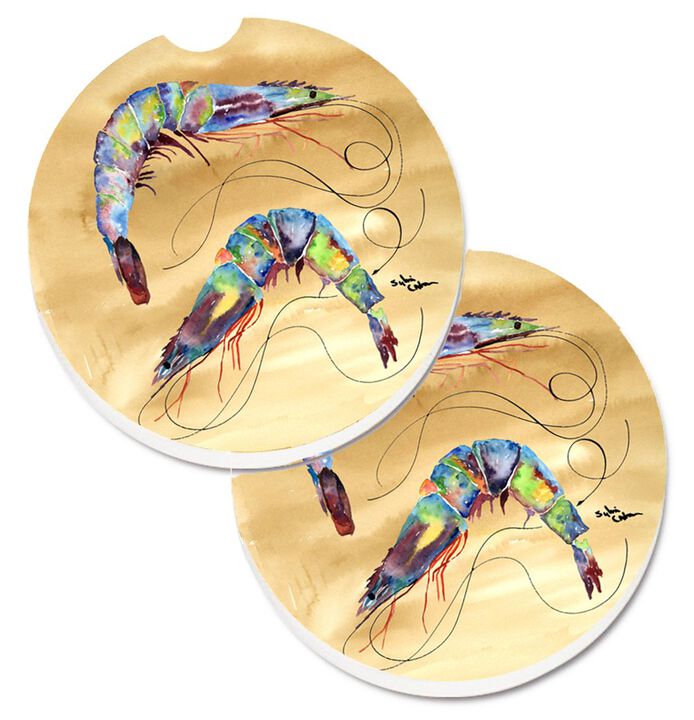 Caroline's Treasures Shrimp Set of 2 Cup Holder Car Coasters 8158CARC, 2.56, Multicolor