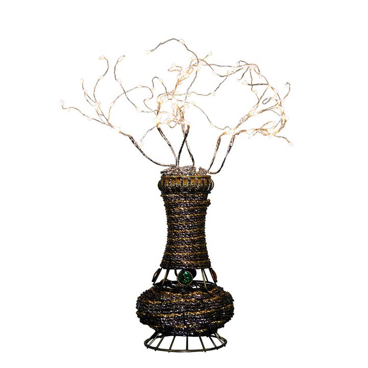 Tree Table Lamp with Aluminum Wire and Multiple LED, White - Benzara