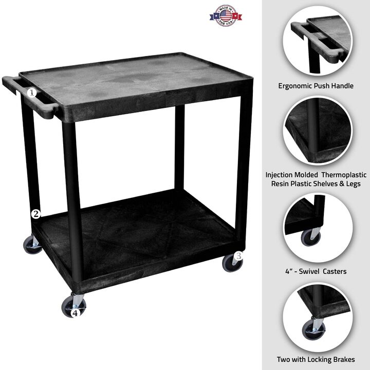 Luxor 2 Shelf Utility Cart Black