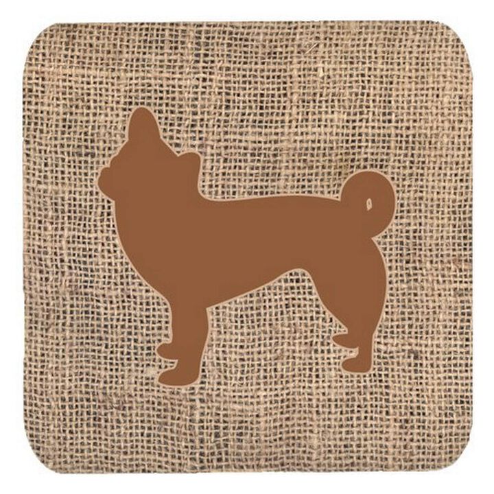Caroline's Treasures BB1068-BL-BN-FC Chihuahua Burlap and Brown Foam Coasters (Set of 4), 3.5 H x 3.5 W, Multicolor
