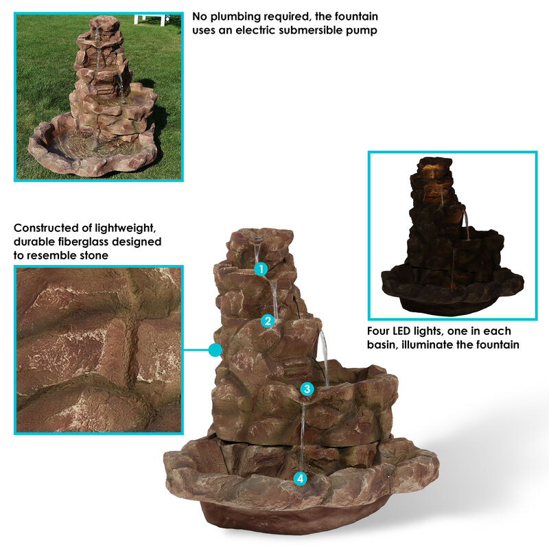 Sunnydaze Lighted Stone Springs Waterfall Fountain with LED Lights - 42 in