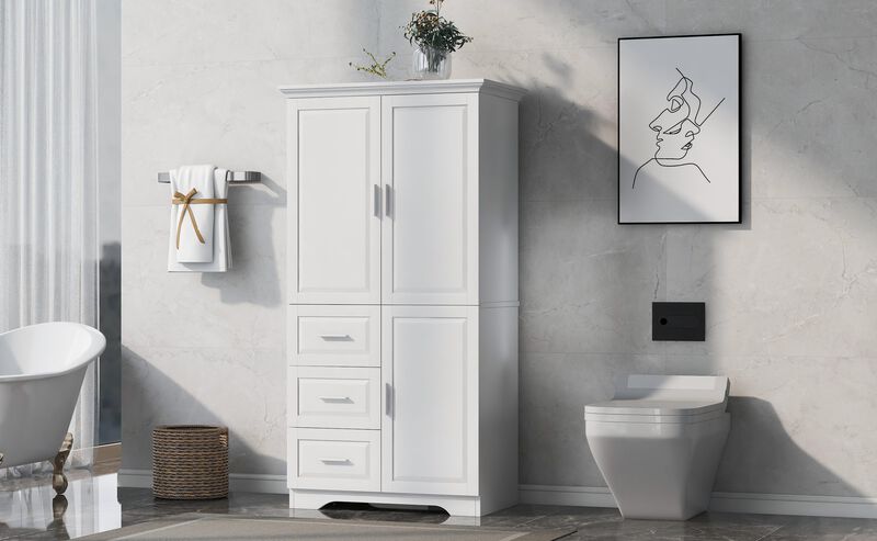 Tall and Wide Storage Cabinet with Doors for Bathroom/Office, Three Drawers