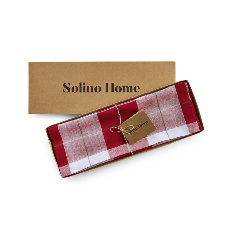 Solino Home 100% Pure Linen Square Placemats 14 x 14 Inch Set of 4 | Very Merry Plaid