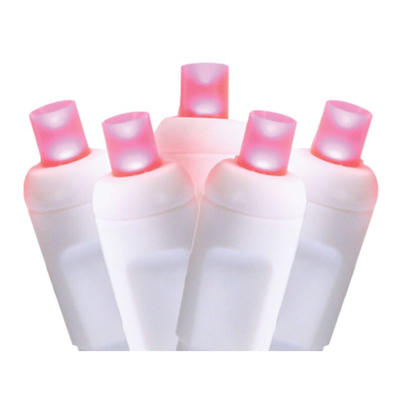 50 Pink LED Wide Angle Christmas String Lights - 17 ft White Wire