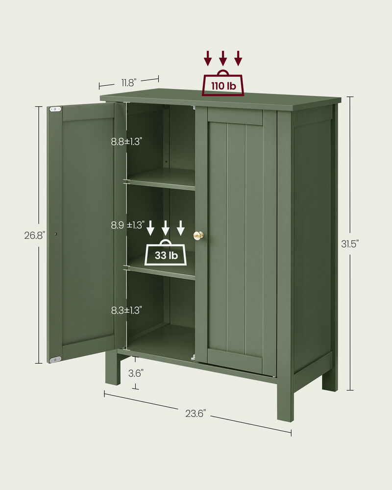 Bathroom Floor Storage Cabinet with Double Door Adjustable Shelf
