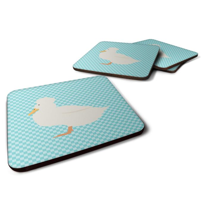 Caroline's Treasures Crested Duck Blue Check Decorative coasters, 3.5, Multicolor