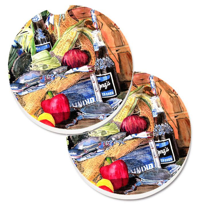 Caroline's Treasures Barq's & Crabs Set of 2 Cup Holder Car Coasters 8538CARC, 2.56, Multicolor