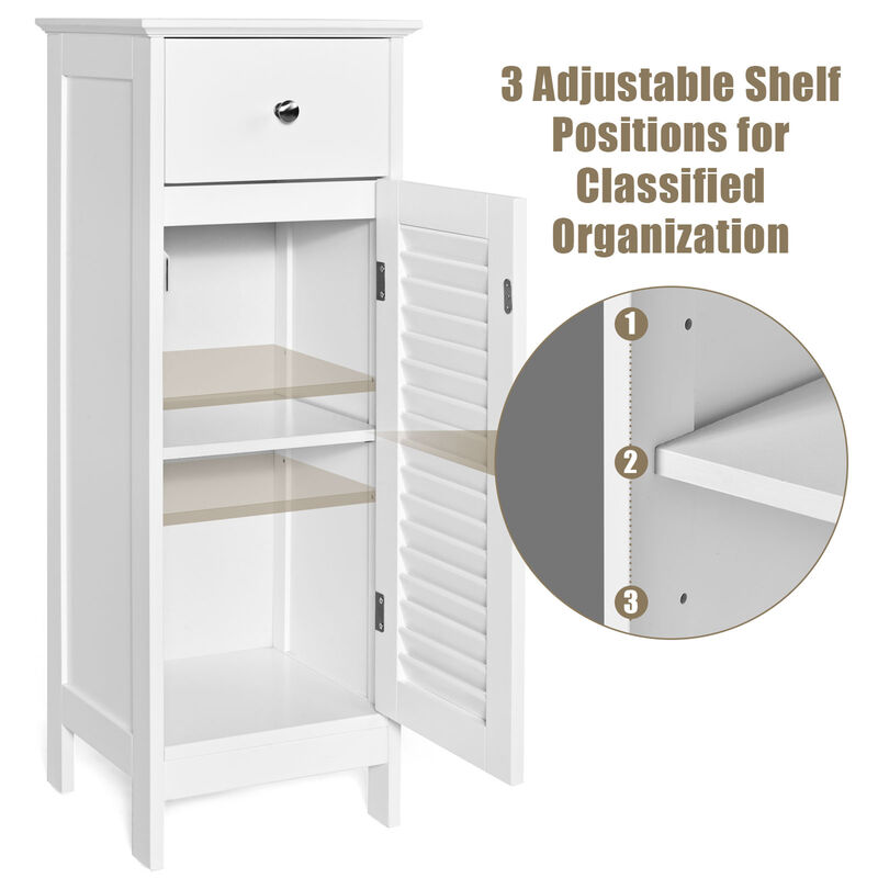 Costway Bathroom Floor Storage Cabinet Side Wooden Organizer w/ Drawer & Shutter Door