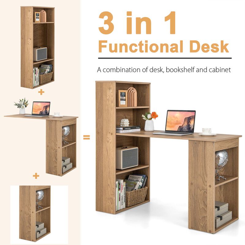 Costway Computer Desk Writing  Workstation Office w/6-Tier Storage Shelves Black