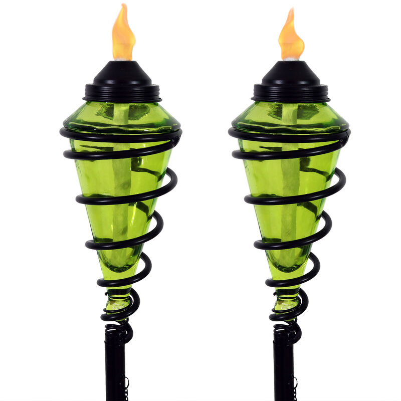 Sunnydaze Set of 2 2-in-1 Swirling Metal Glass Lawn Torches